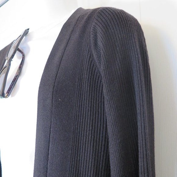BLACK RIBBED  EDGE TO EDGE CARDIGAN - Picture 8 of 14